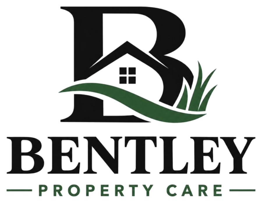 Bentley Property Care logo: a B with a house and grass